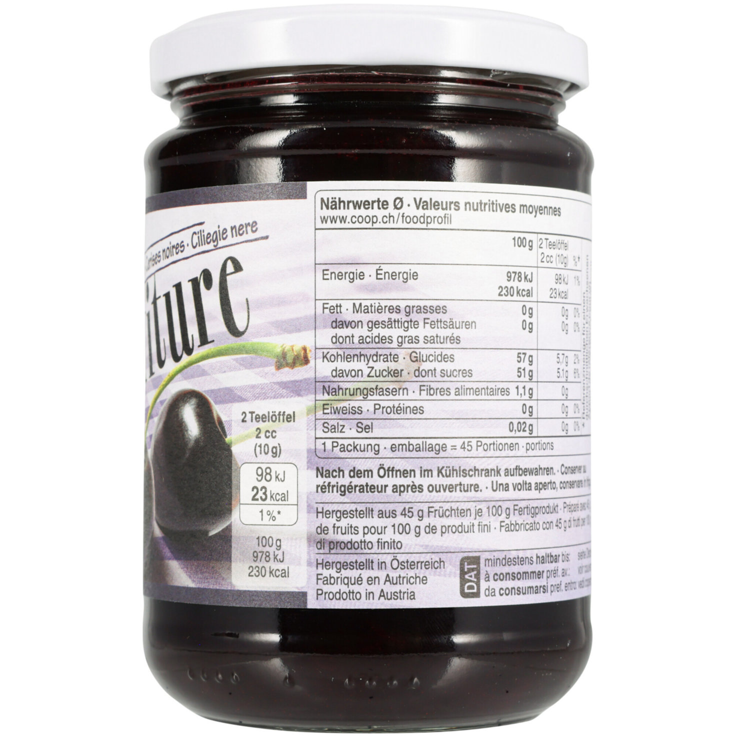 Prix Garantie Schwarze Kirschen Konfitüre