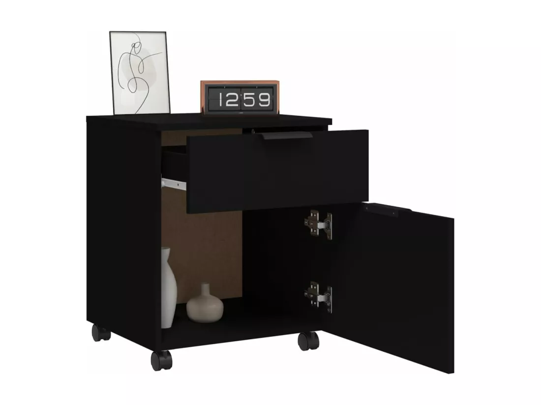 Classeur mobile avec roues noir 45x38x54 cm bois d'ingénierie