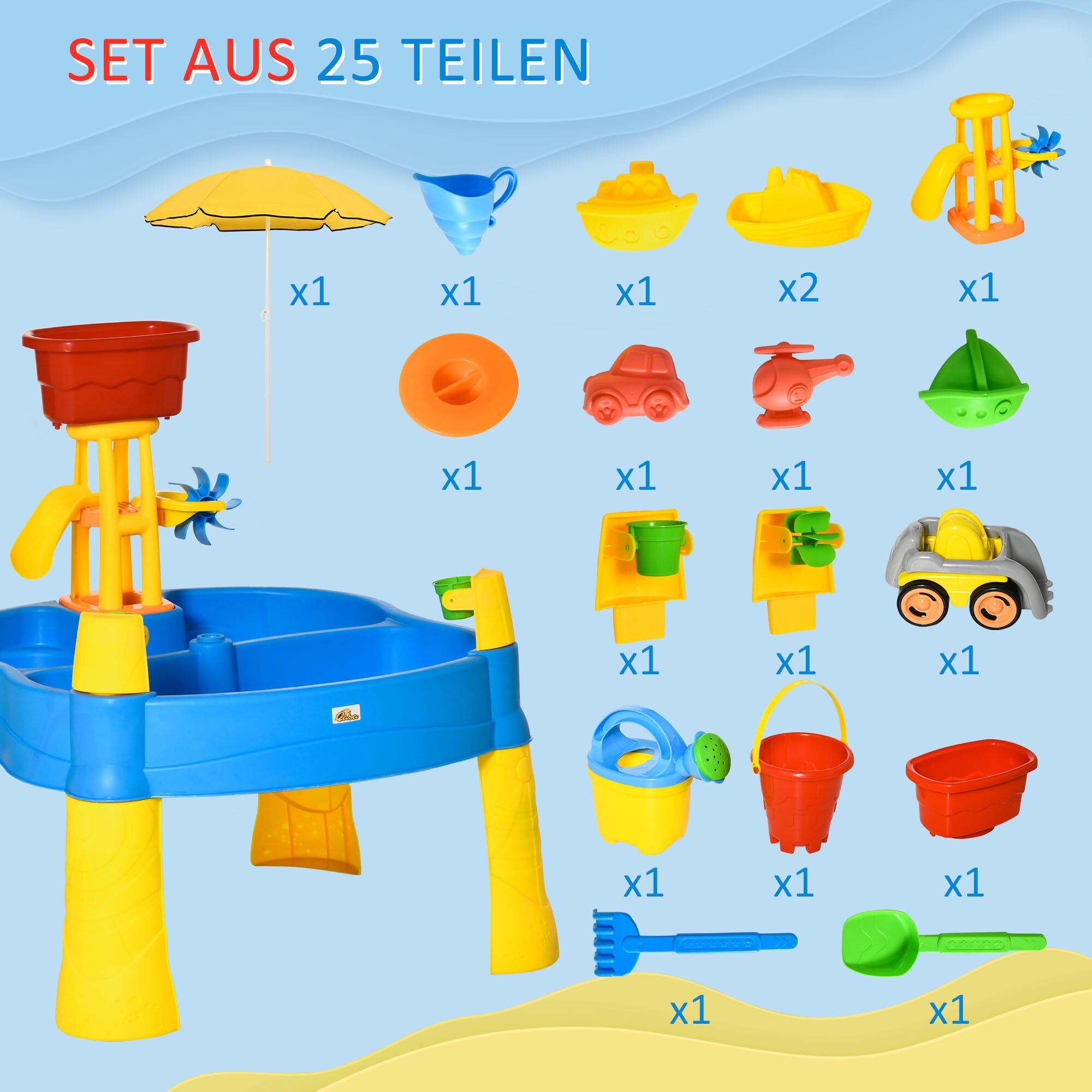 HOMCOM Sandspielzeug mit Sonnenschirm bunt 72,5L x 78B x 81,5H cm