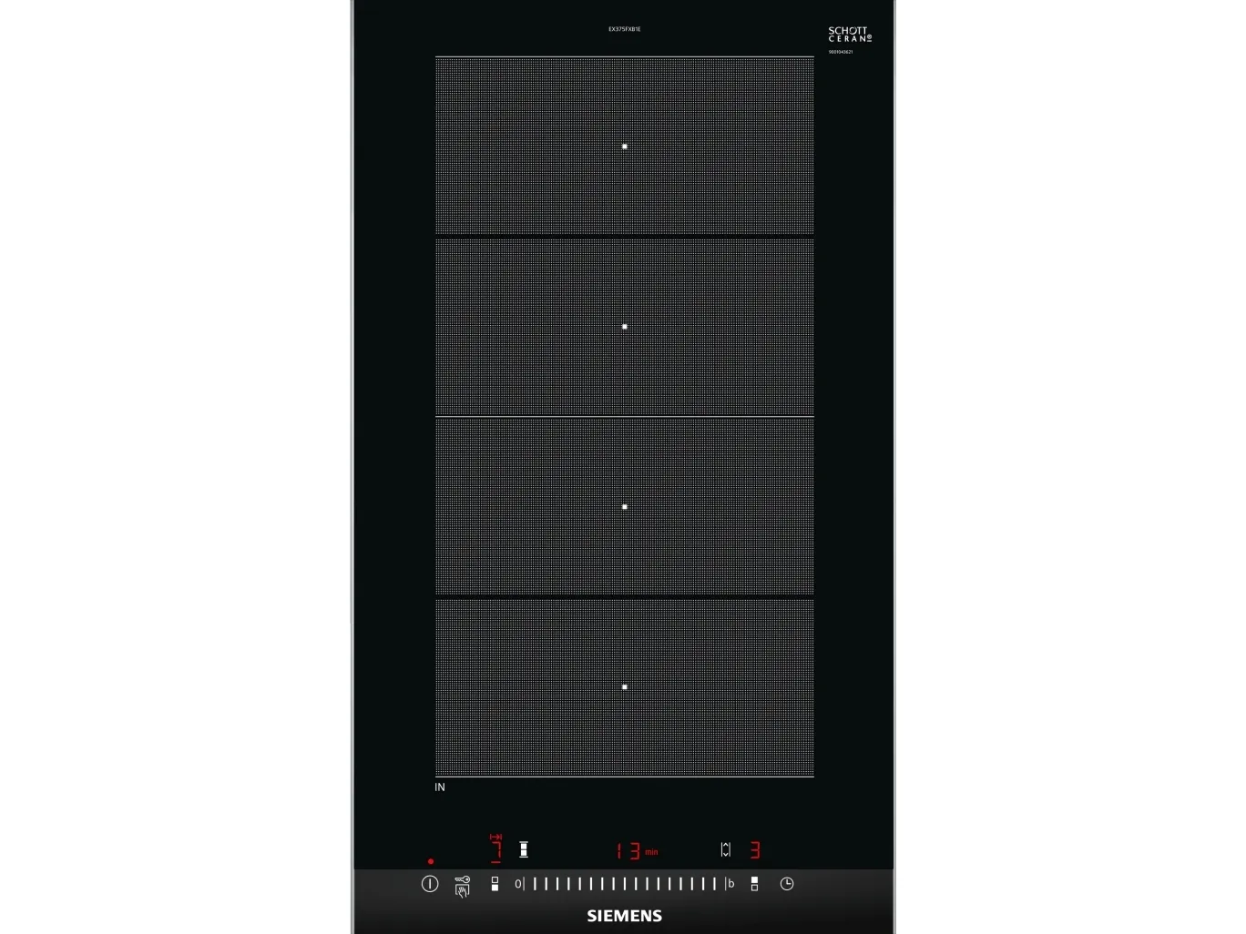 Siemens iQ700 EX375FXB1E - Induktions kogeplade - 2 plader - Niche - bredde: 27 cm - dybde: 49 cm - med rustfrit stål-sidepynt, - med facetteret frontkant - børstet aluminium/sort