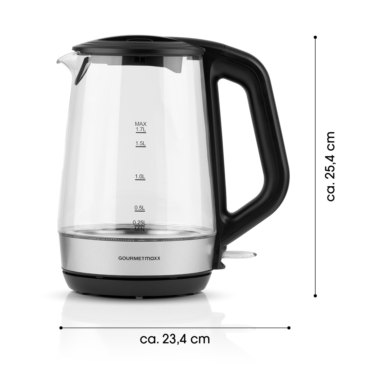 GOURMETmaxx Glas-Wasserkocher Tasse für Tasse 1,7l