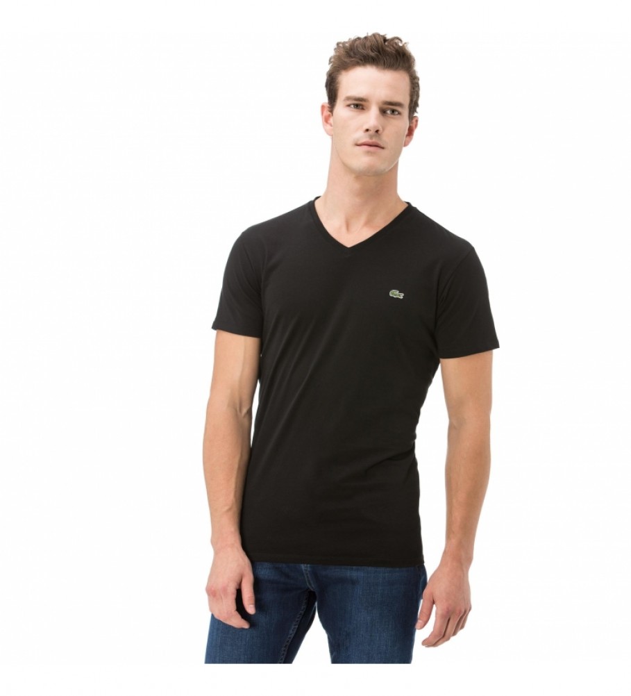 Camiseta Lacoste preta com decote em V