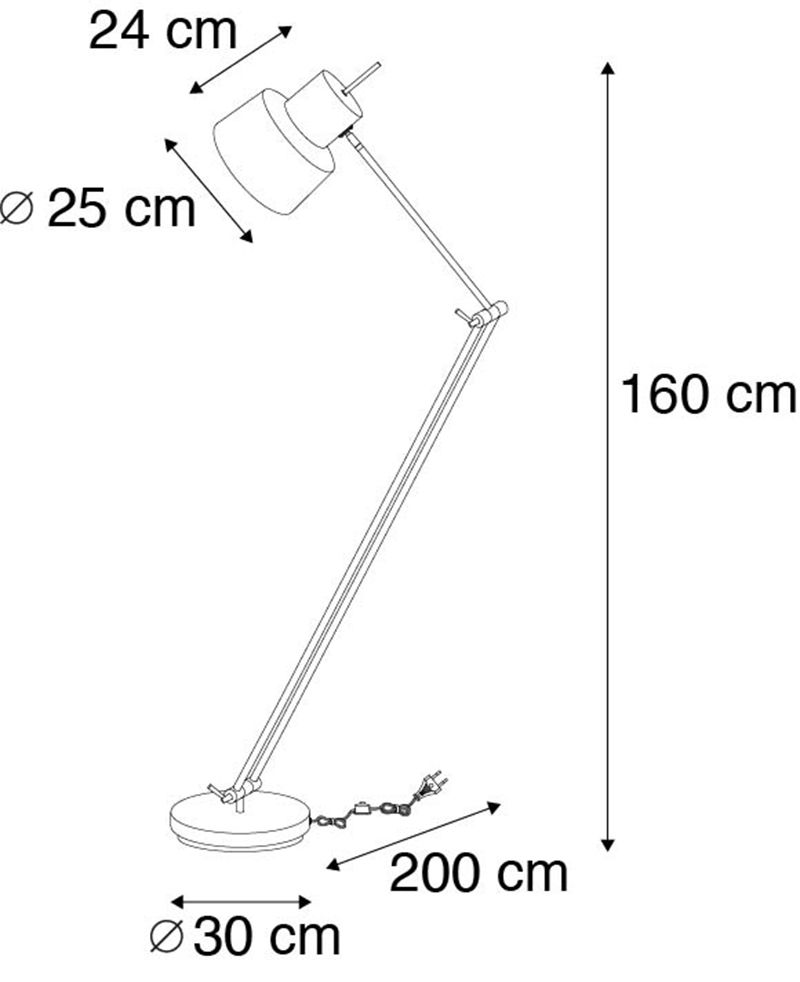 Retro vloerlamp zwart draai- en kantelbaar - Chappie