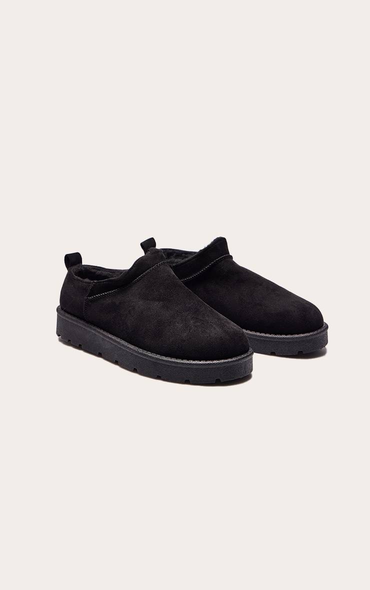 Noir Chaussures Plates À Enfiler À Plateforme Doublées Peluche