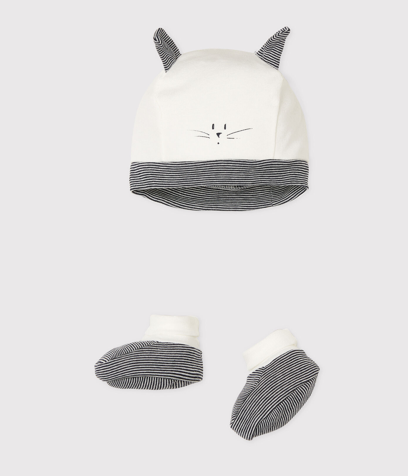 Lot bonnet naissance et chaussons bébé en côte