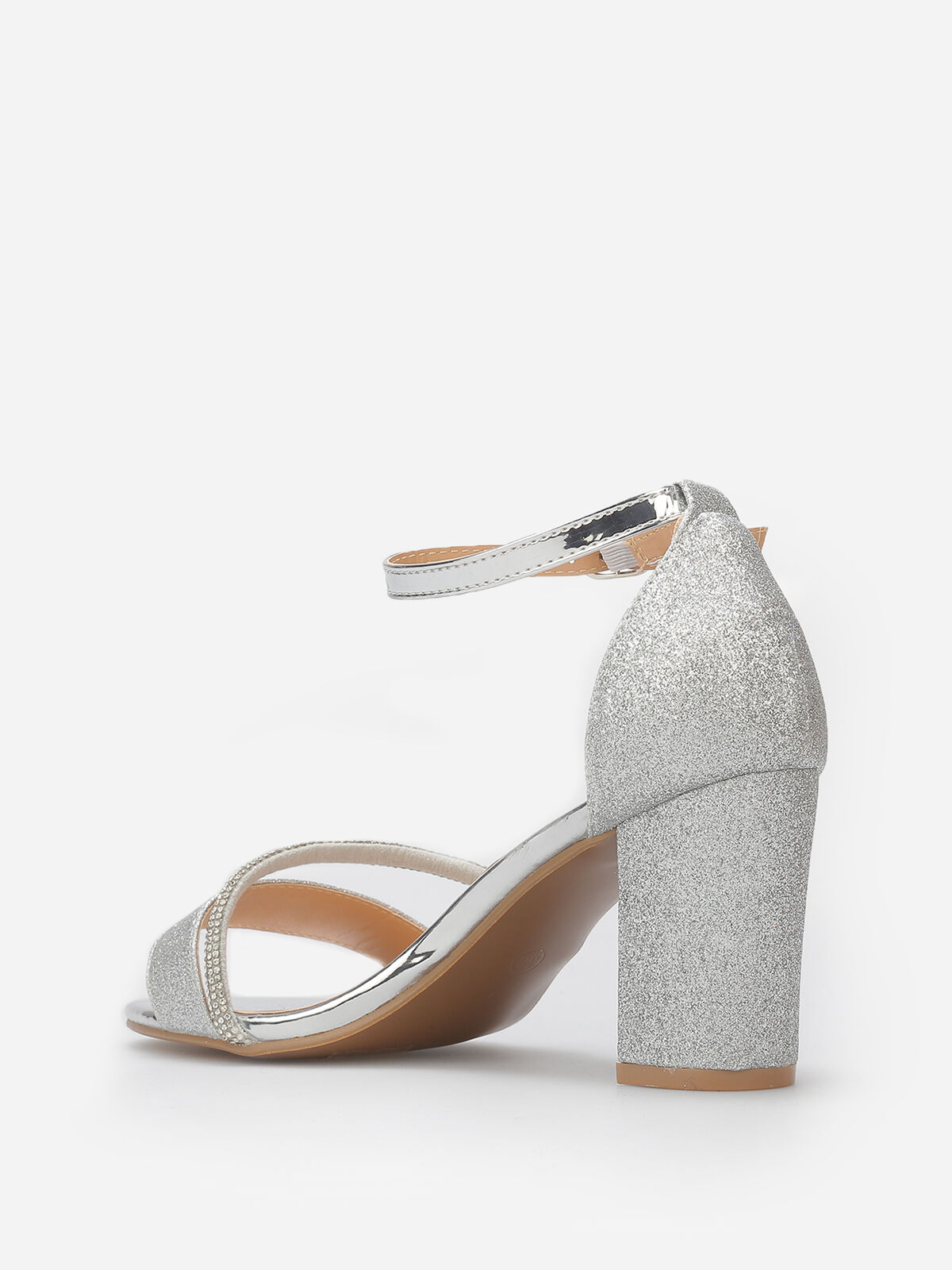 Sandales pailletées avec bride à strass- Argenté