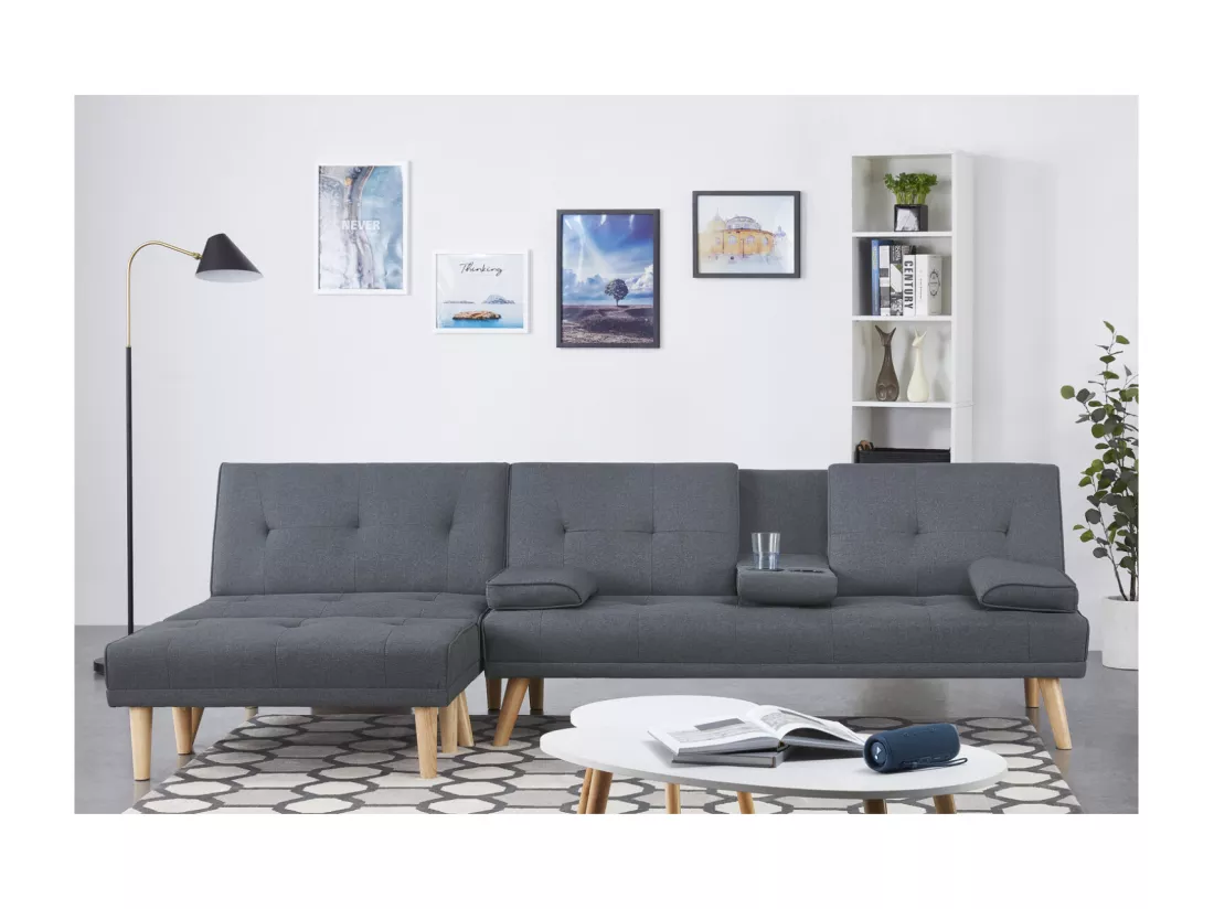 Canapé scandinave convertible et modulable 5 places en tissu gris STOCKHOLM