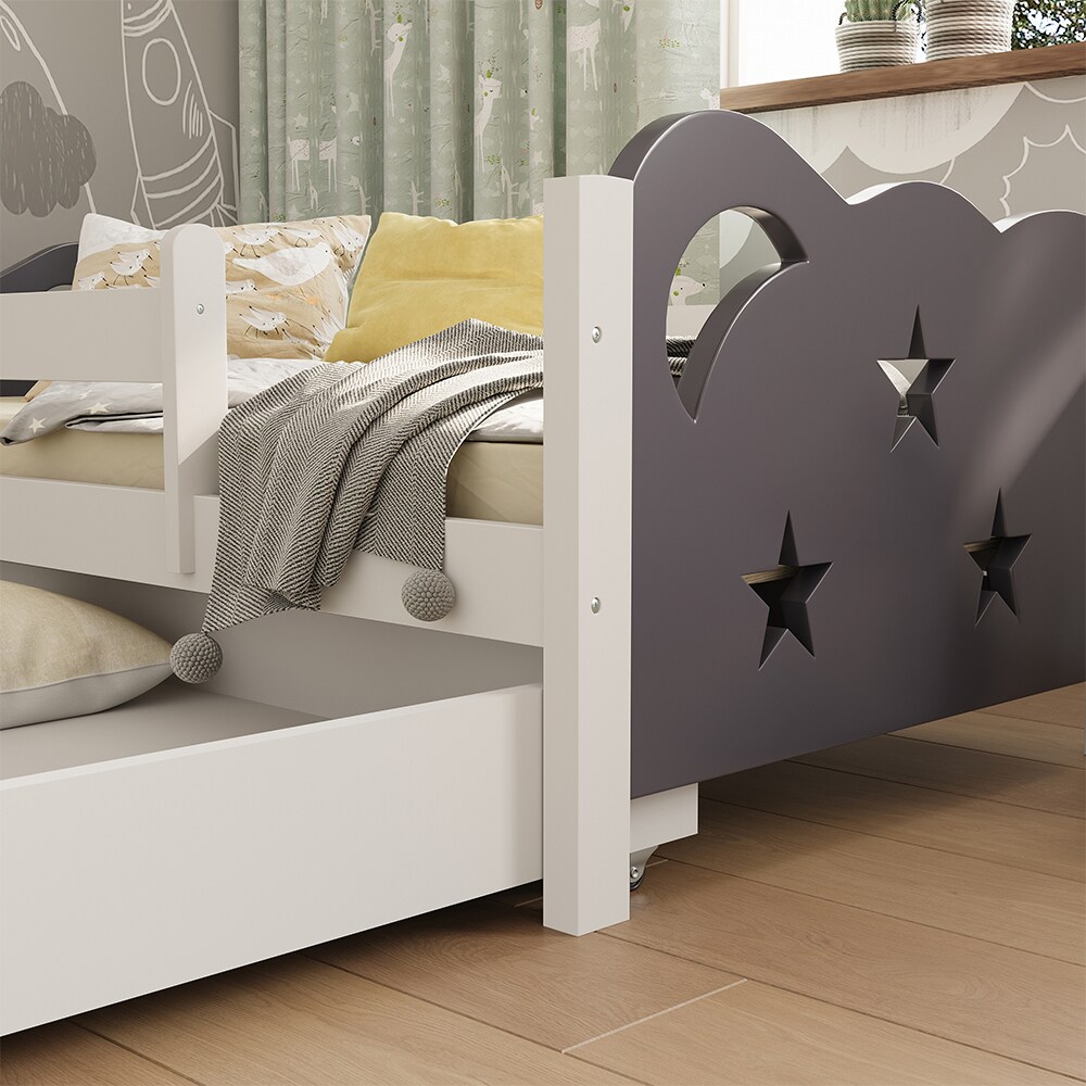 VitaliSpa Kinderbett Einzelbett Juniorbett Jessica Weiß Grau 160x80 cm modern Kinderzimmer Bett Bettschublade Rausfallschutz