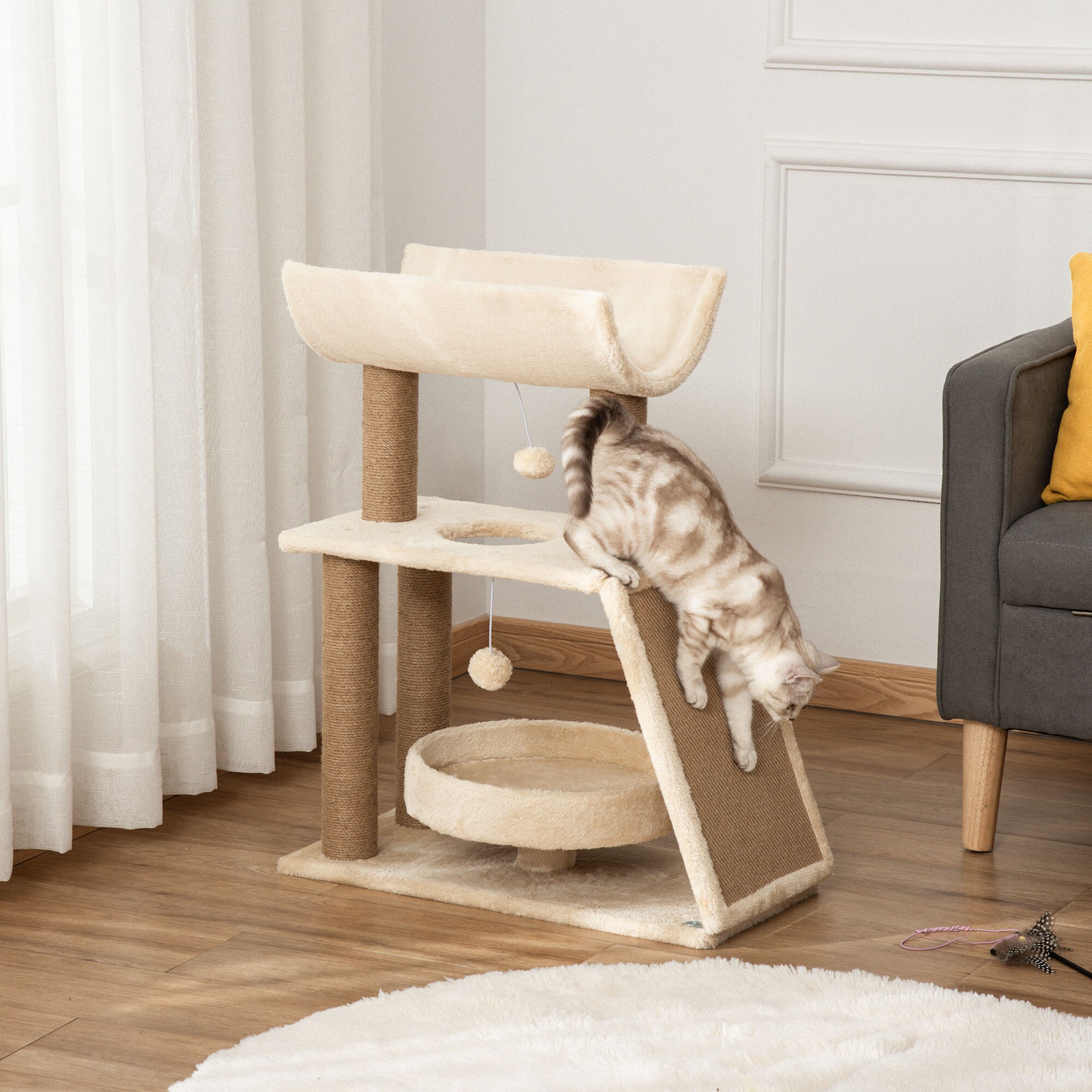 PawHut Kratzbaum mit Kratzbrett braun 60L x 30B x 76H cm