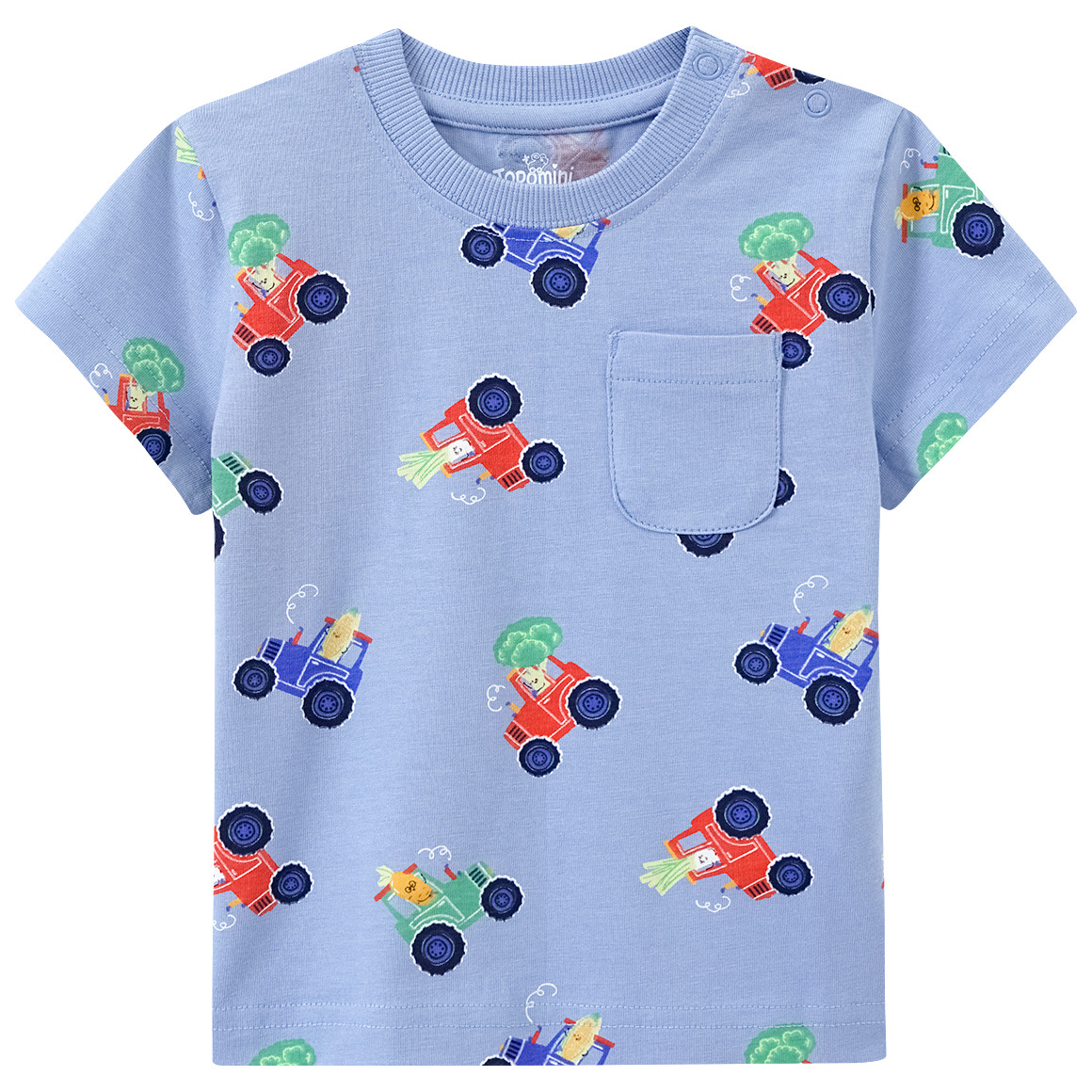 Topomini Baby T-Shirt mit Traktor-Allover hellblau