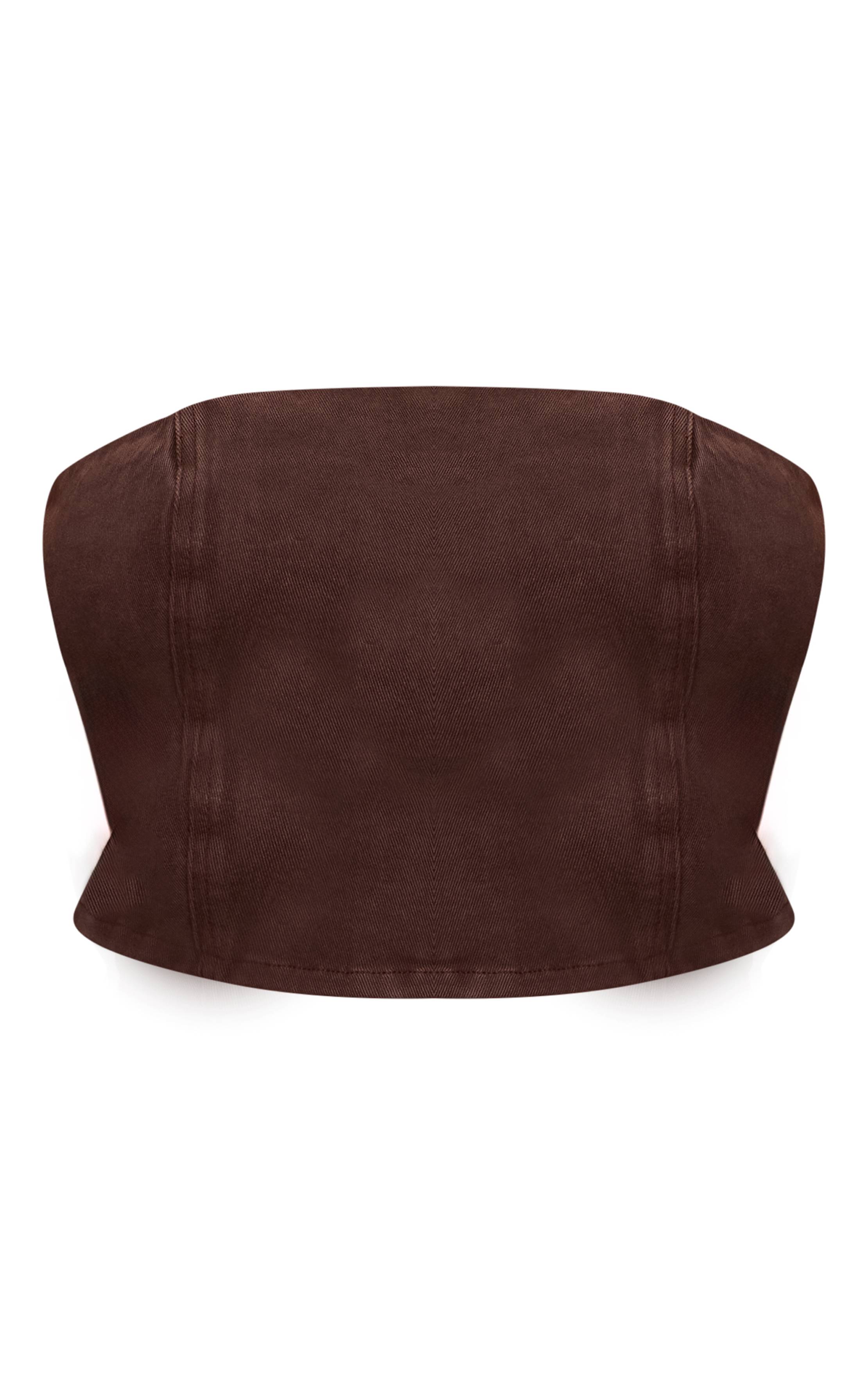 Washed Brown Top Corset Bandeau Élastiqué Ajustable Grande Taille