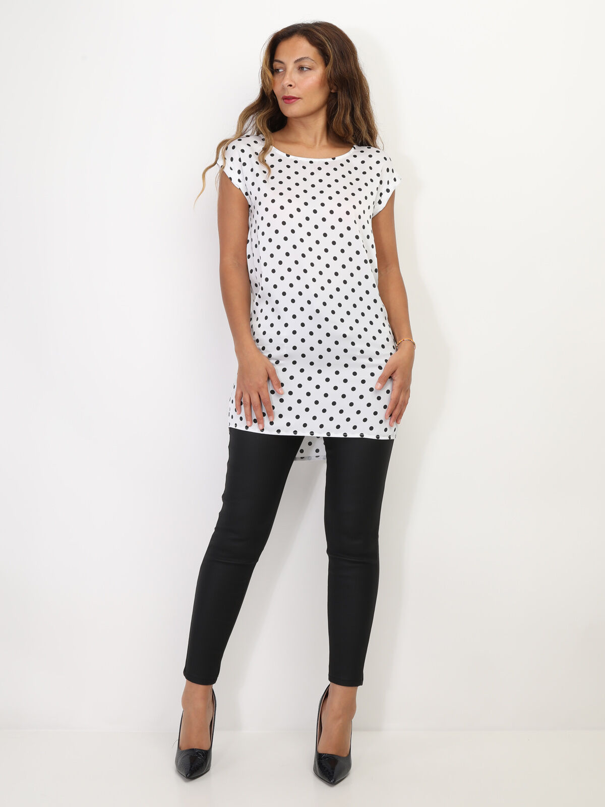 Top satiné à pois- Blanc