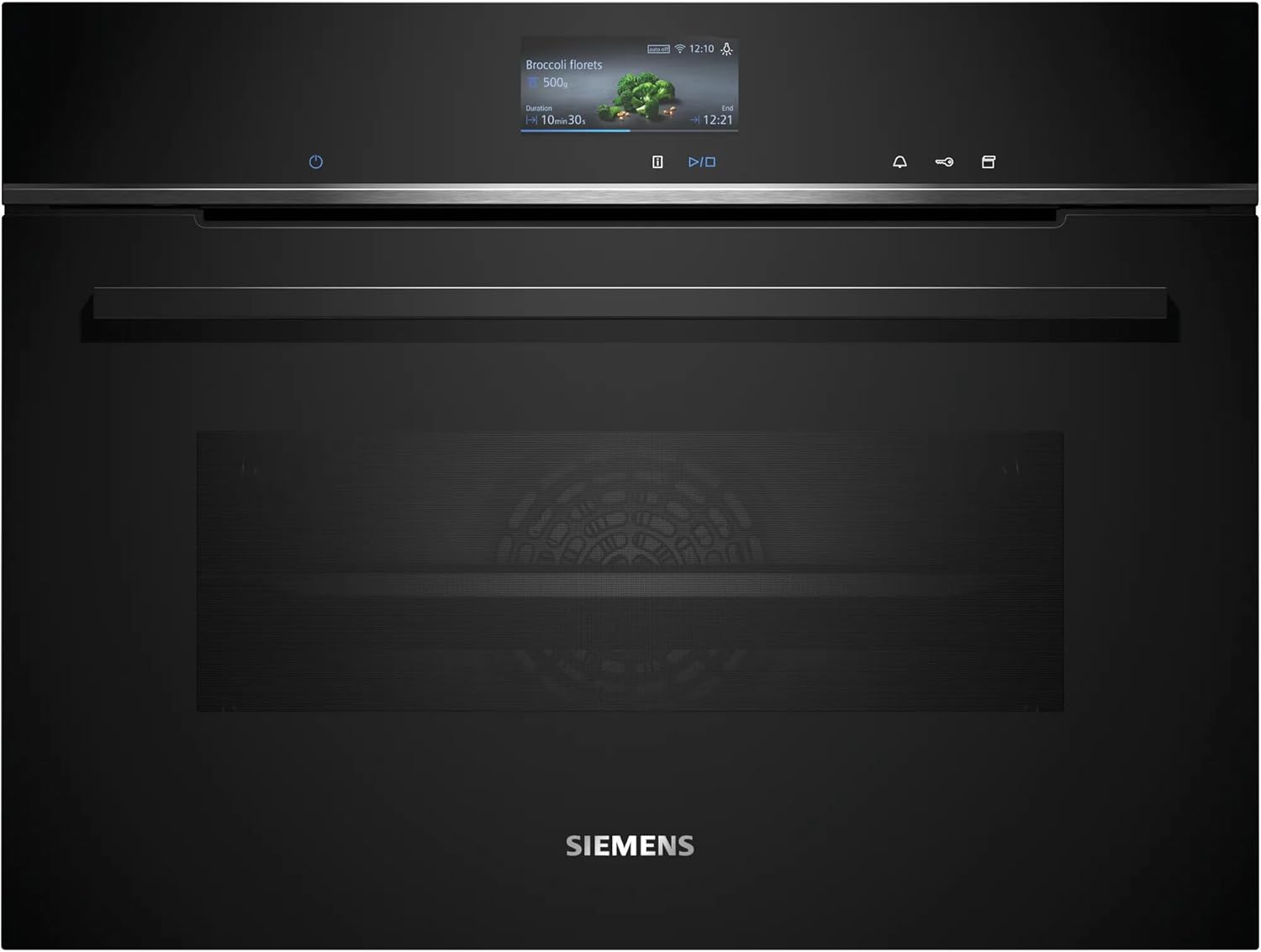 Siemens CS736G1B1, Smarter iQ700 Einbau-Kompaktdampfbackofen, 60 x 45 cm, Schwarz, Made in Germany, Dampfgaren, Hydrolyse Selbstreinigung, Touchscreen, Air Fry, 4D Heißluft, Backautomatik, Pizzastufe