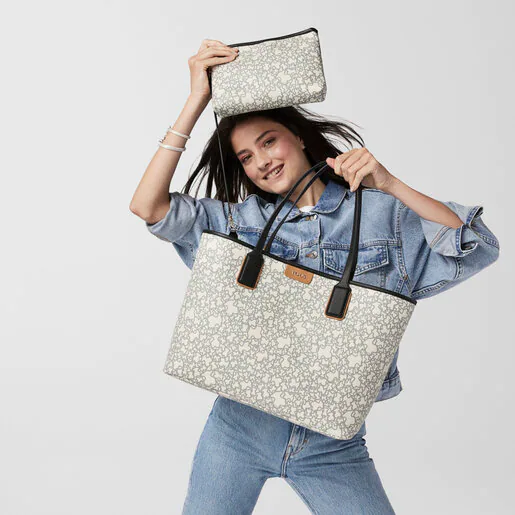 Bolsa tote grande Kaos Mini bege e preta com nécessaire.