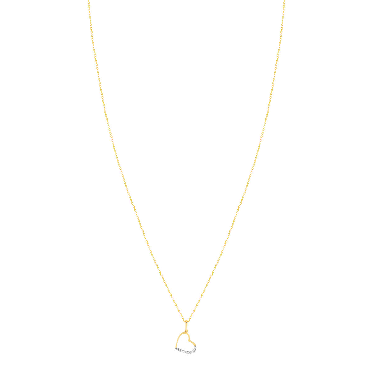 Collier or 375 jaune, zirconias motif coeur 45 cm