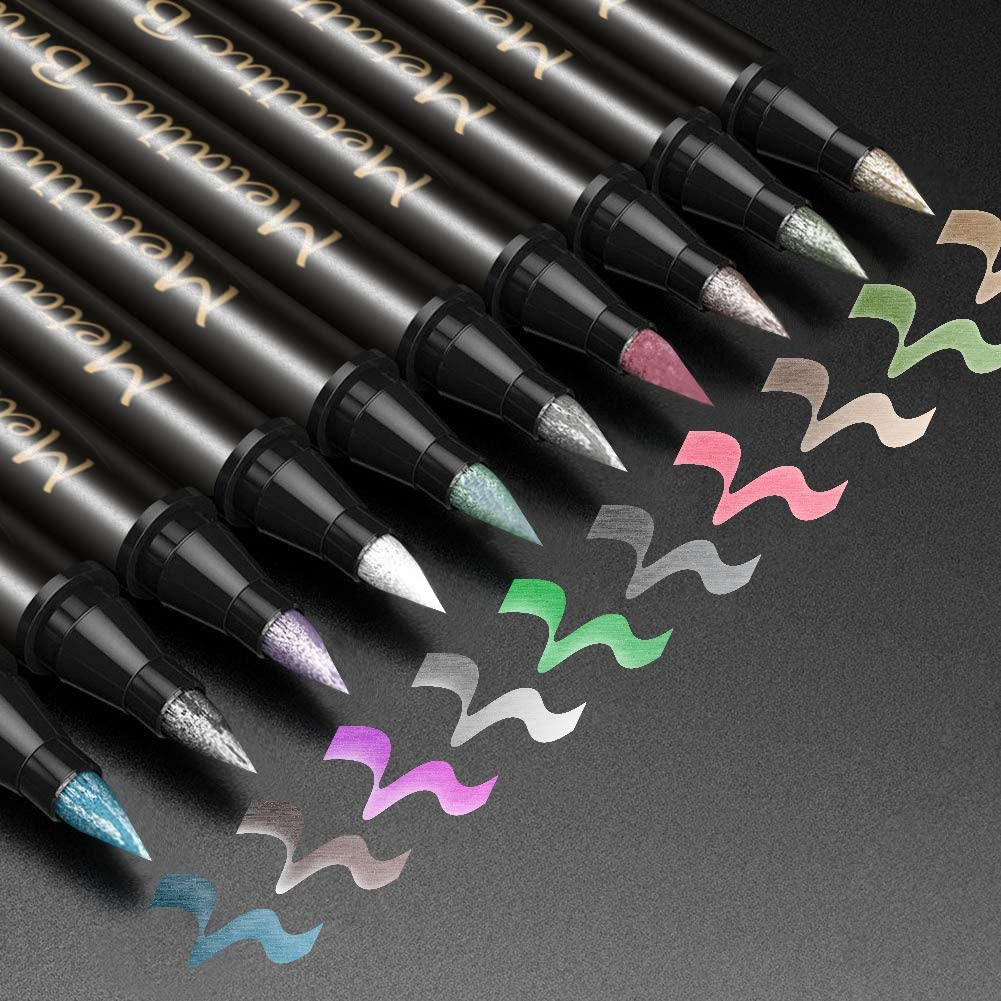 (10er Set) Metallic Marker Pinsel Filzstifte Brush Pen auf Wasserbasis