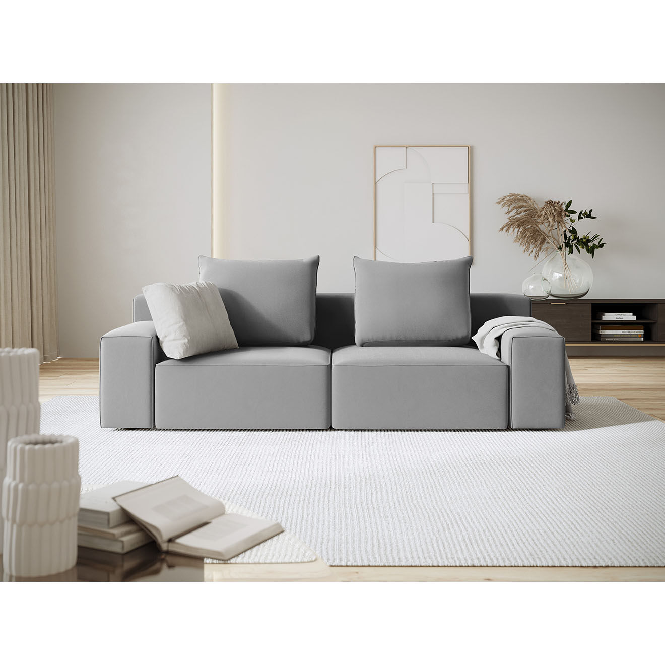 Mazzini Sofas Canapé Velours Ivy 3 Places gris clair - 210x105x89 cm