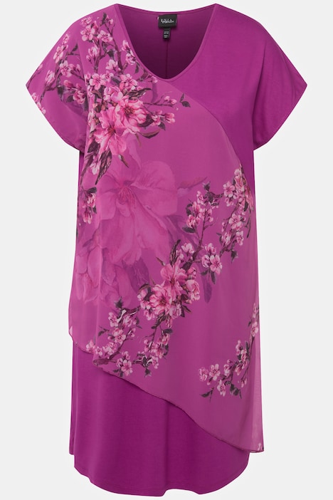 Midikleid, Kirschblüten, V-Ausschnitt, Halbarm