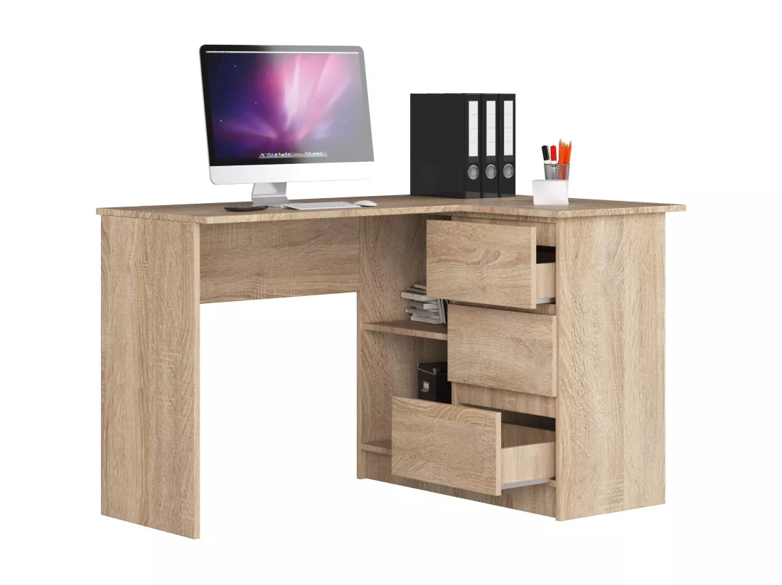 Bureau AKORD d'angle droit B16 Chêne Sonoma 124 cm 3 tiroirs façade Chêne Sonoma 2 étagères 124x85x77 cm