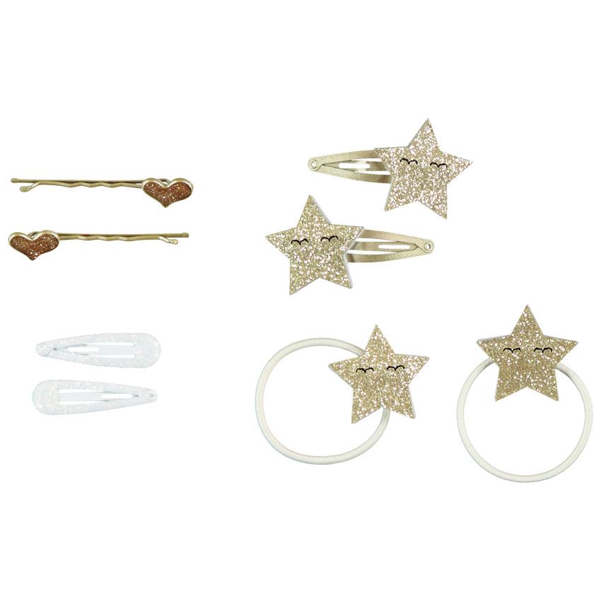 Lot de 6 barrettes et 2 élastiques pailletés pour fille - Jaune