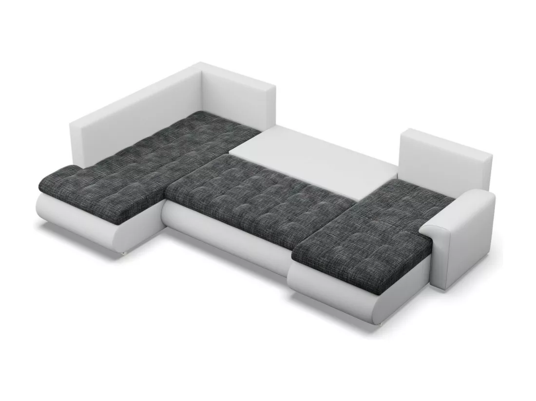 Canapé d'angle en U avec fonction sommeil, Ottoman, Noir + Gris
