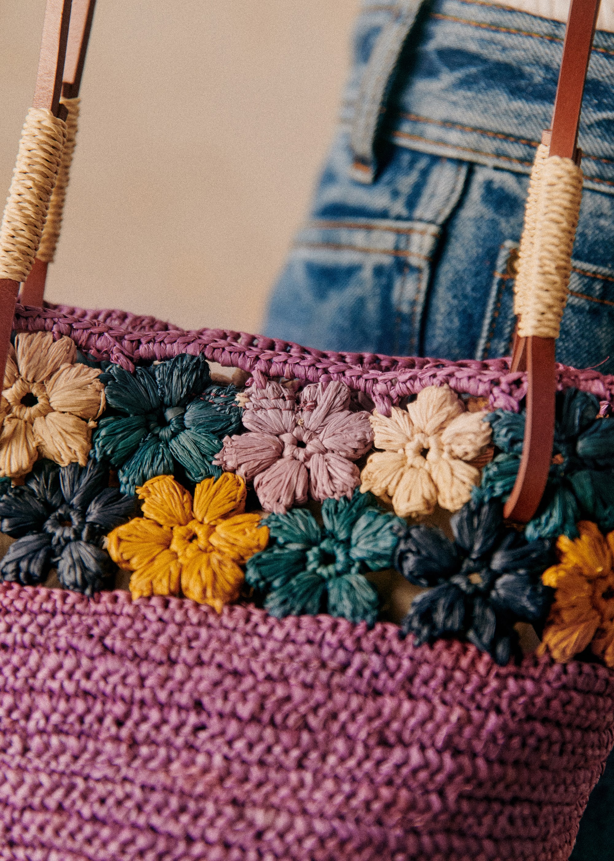 Panier Josie - Raphia violet fleurs - SACS/NEW SACS Nos Paniers 5906394