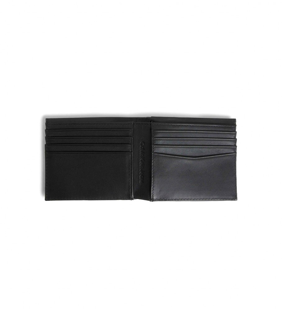 Porta-cartões dobrável em couro macio com monograma Calvin Klein Jeans, preto.