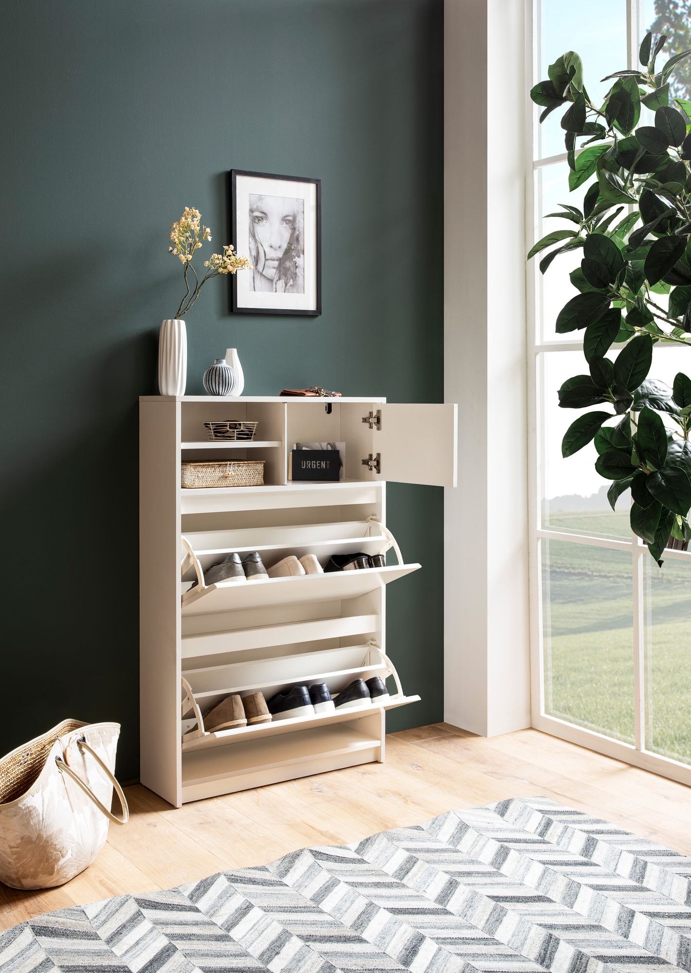 Schuhschrank FineBuy Schuhkipper Garderobe Weiß Modern Schuhkommode Flurschrank