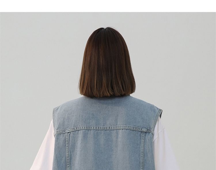 Samso - Gewassen denim vest met kraag en knoopjes