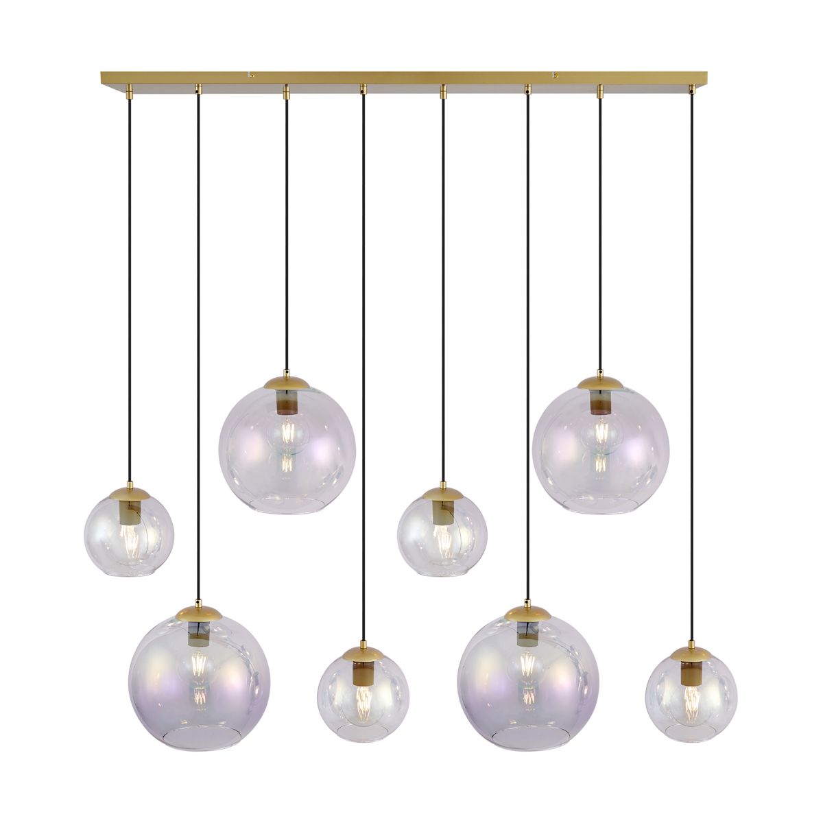 Art Deco hanglamp goud met regenboog glas 8-lichts - Sandra