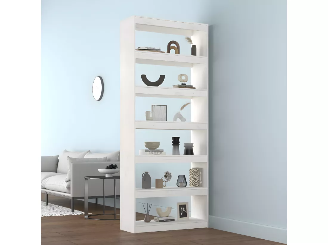 Bibliothèque/Séparateur de pièce Blanc 80x30x199,5cm Pin solide