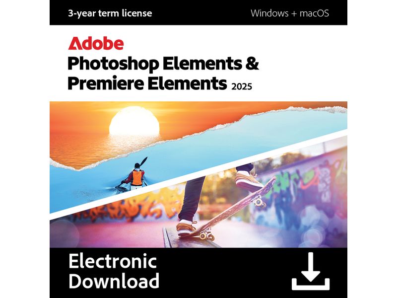 Adobe PHSP & PREM Elements 2025 ESD, 3 Jahre, WIN & MAC, ML Das Duo für Foto- und Videobearbeitung