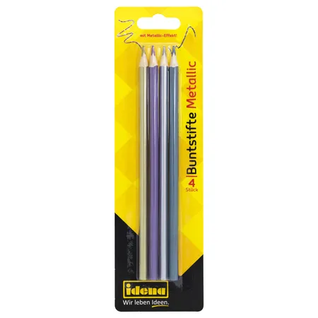 Idena 10522 Buntstifte mit Metallic-Effekt, 4 Farben, dreikant