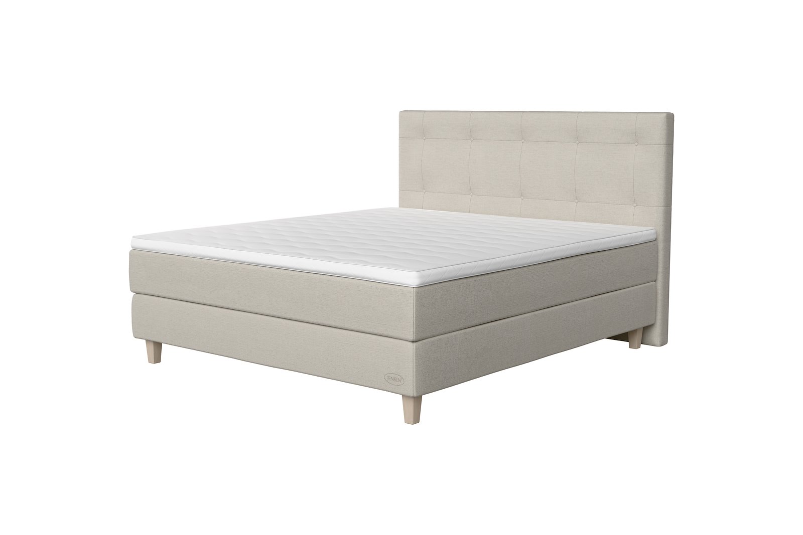 Carat  jubileum kontinentalseng 160x200 cm Tekstil 386 Natur, medium/fast,seamless, Sleep II overmadrass og Kantet Konet 14 cm hvitvasket ben + støtteben, gavl selges separate