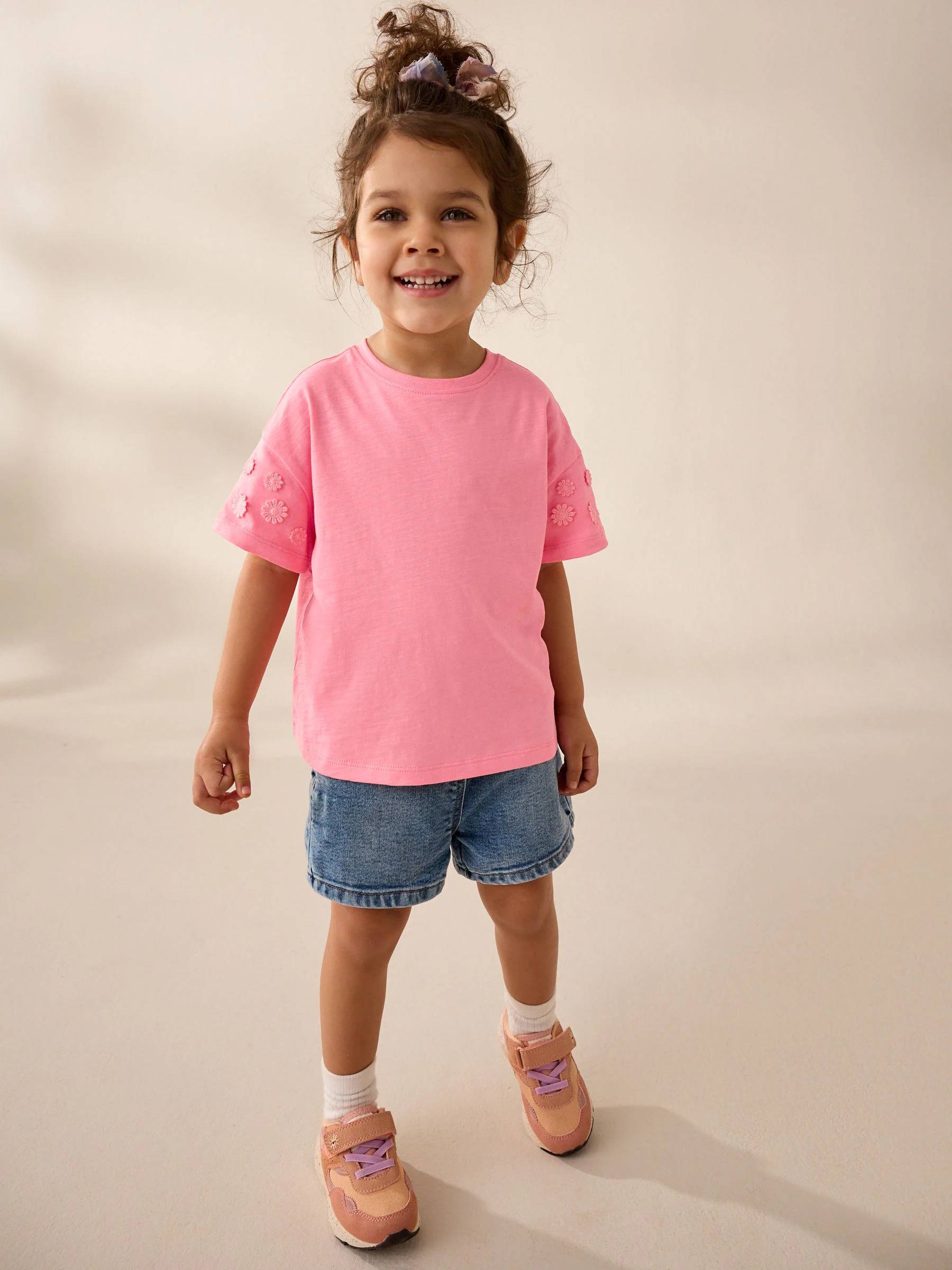 Roze - 100% katoenen T-shirt met korte mouwen en madeliefjesprint (3mnd -7jr)