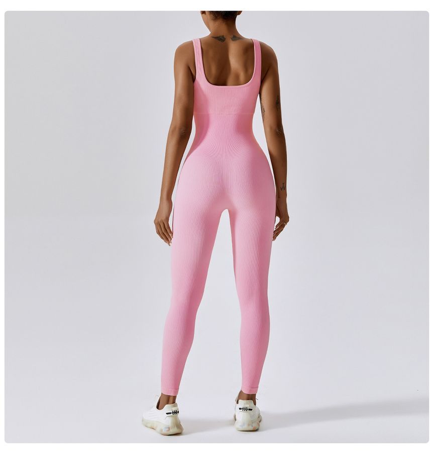 Skinniano - Mouwloze, effen geribbelde sportjumpsuit
