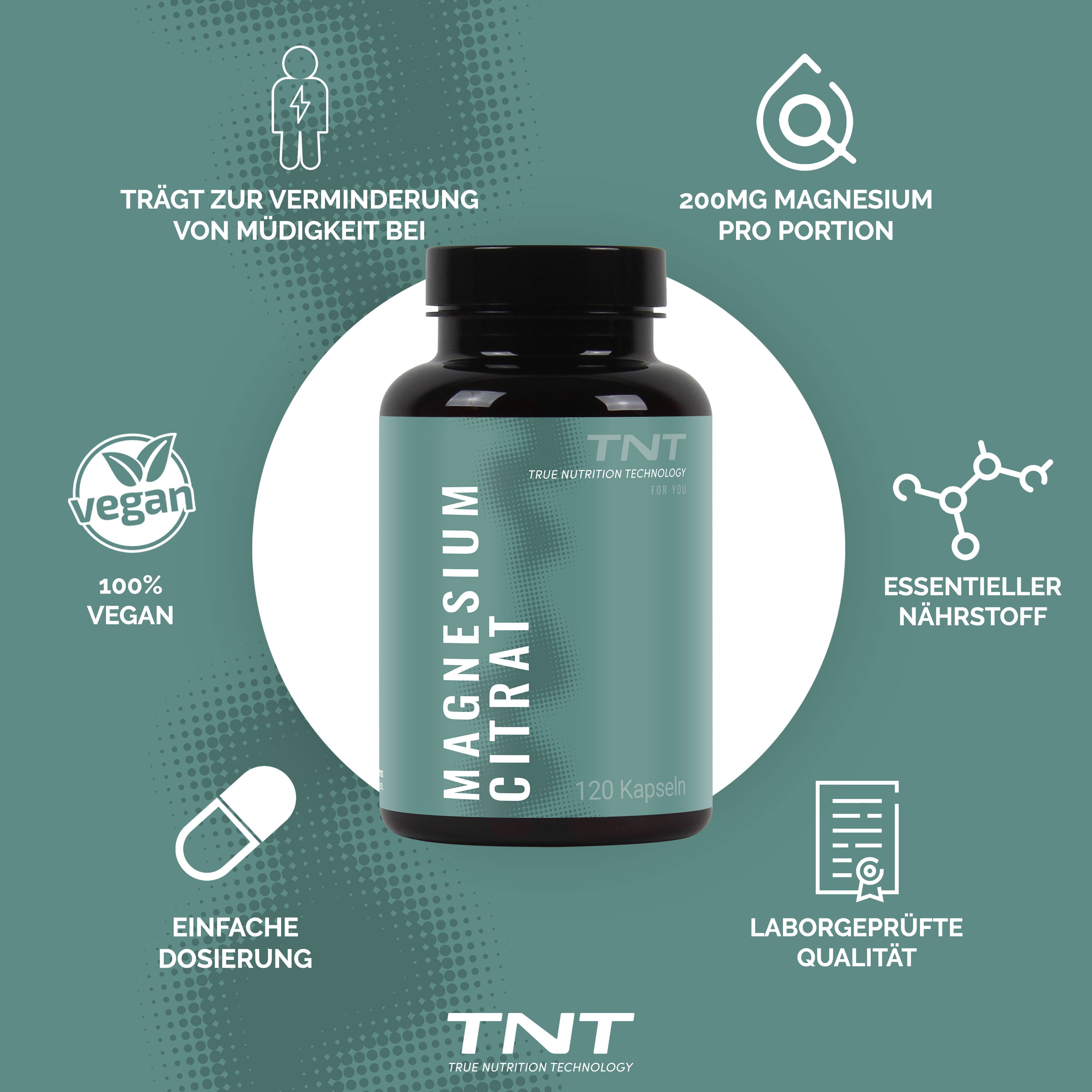 TNT Magnesium Kapseln 300mg hochwertiges Magnesium Citrat pro Portion