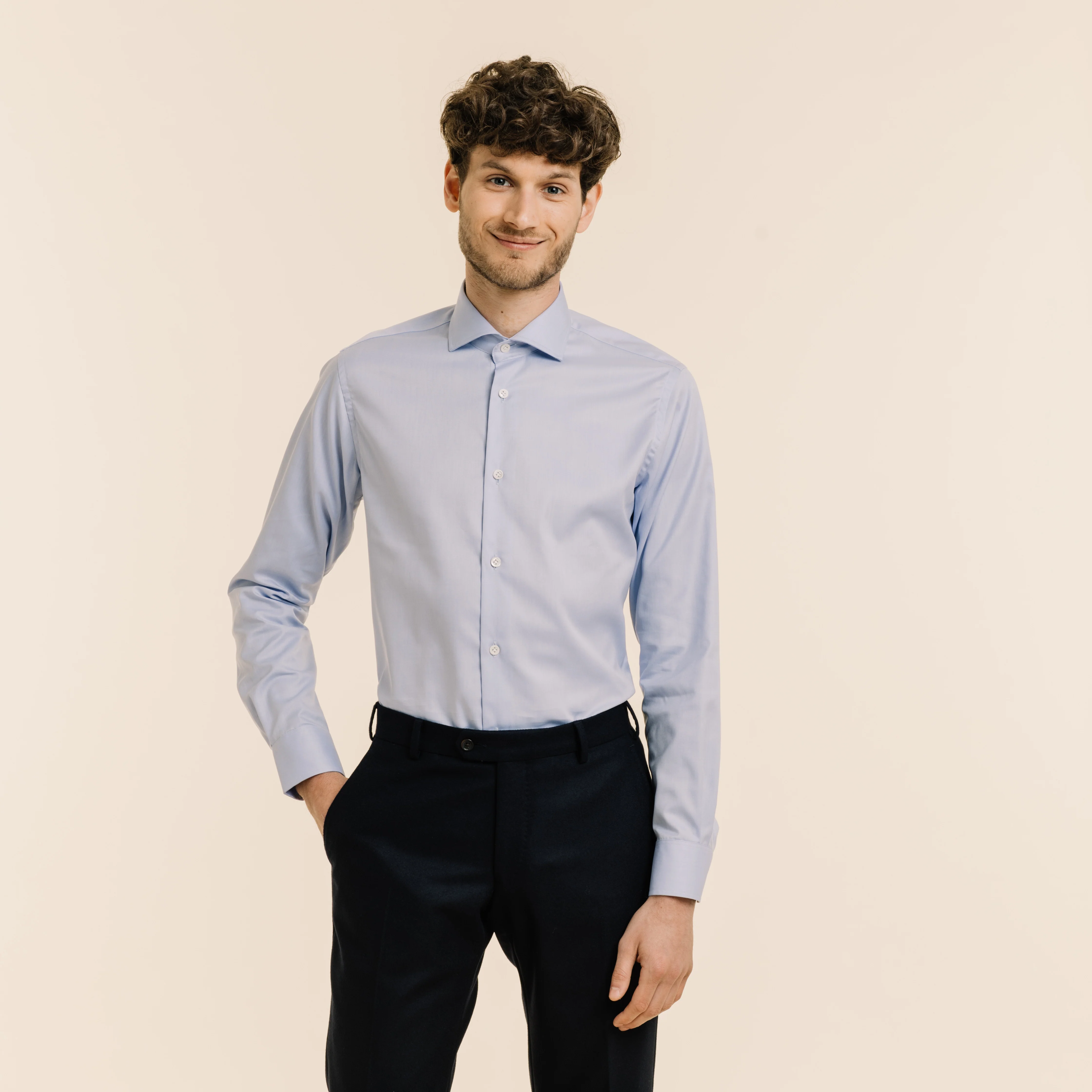 Premium shirt in blue double-twisted twill