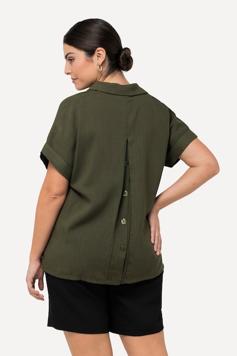 Bluse, Rücken-Knöpfe, Oversized, Zierfalte, Halbarm