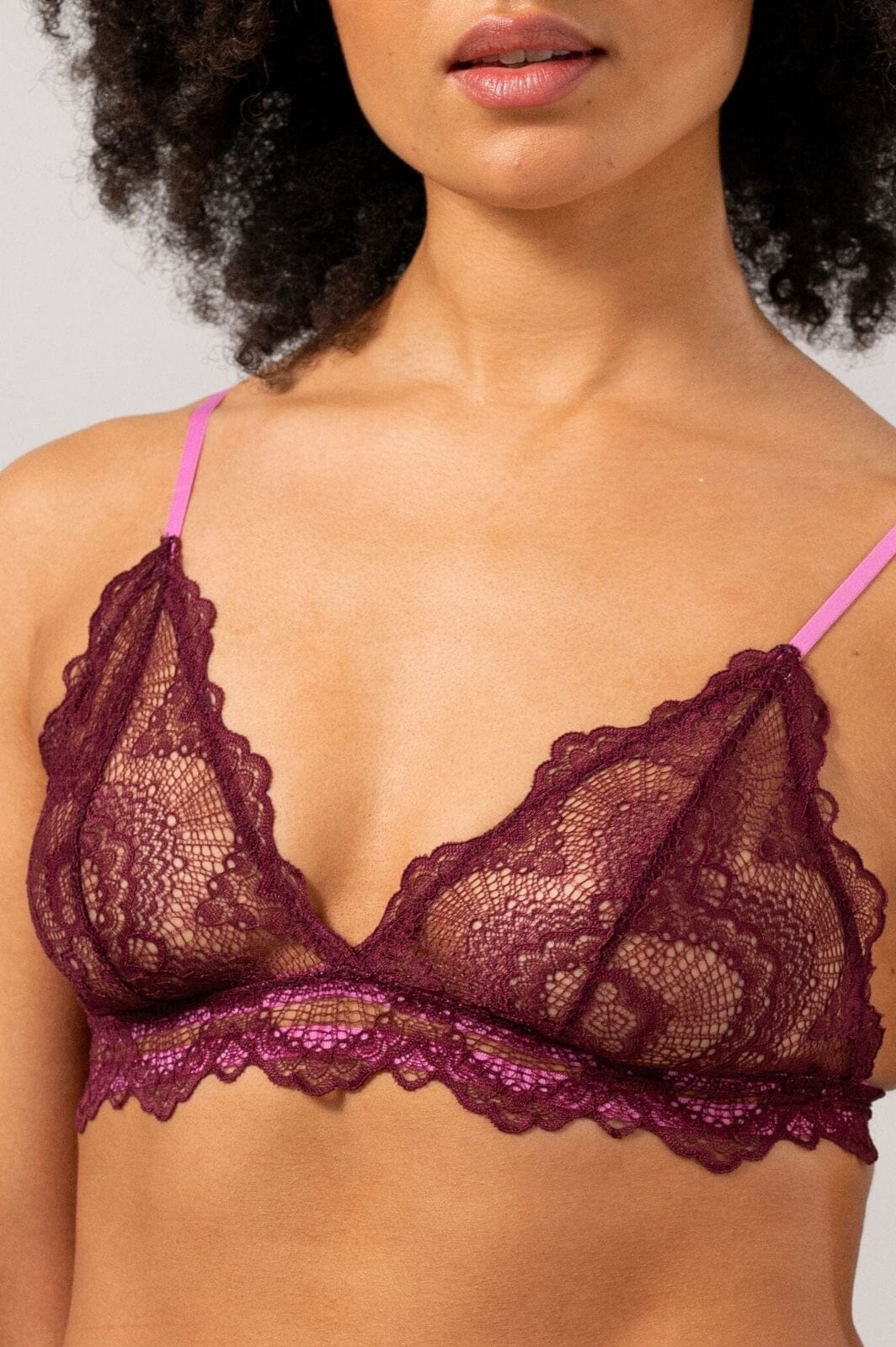 Understatement Underwear Lace Triangle Bralette burgundy candy pink
