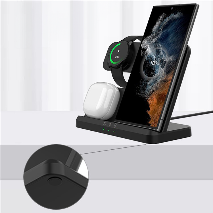 (15W) 3in1 Ladegerät QI Wireless Charger für Smartphone / Samsung Galaxy Watch / Galaxy Buds - Schwarz