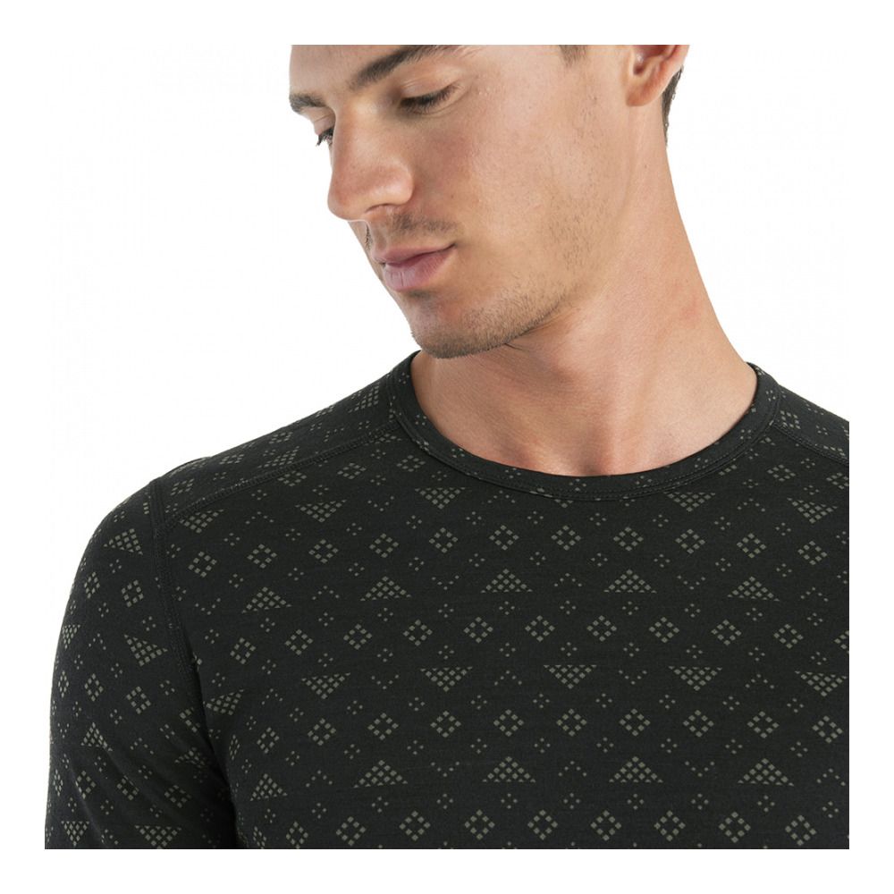 Icebreaker 200 OASIS CREWE FIRST SNOW - Sous-couche Homme black/loden/aop