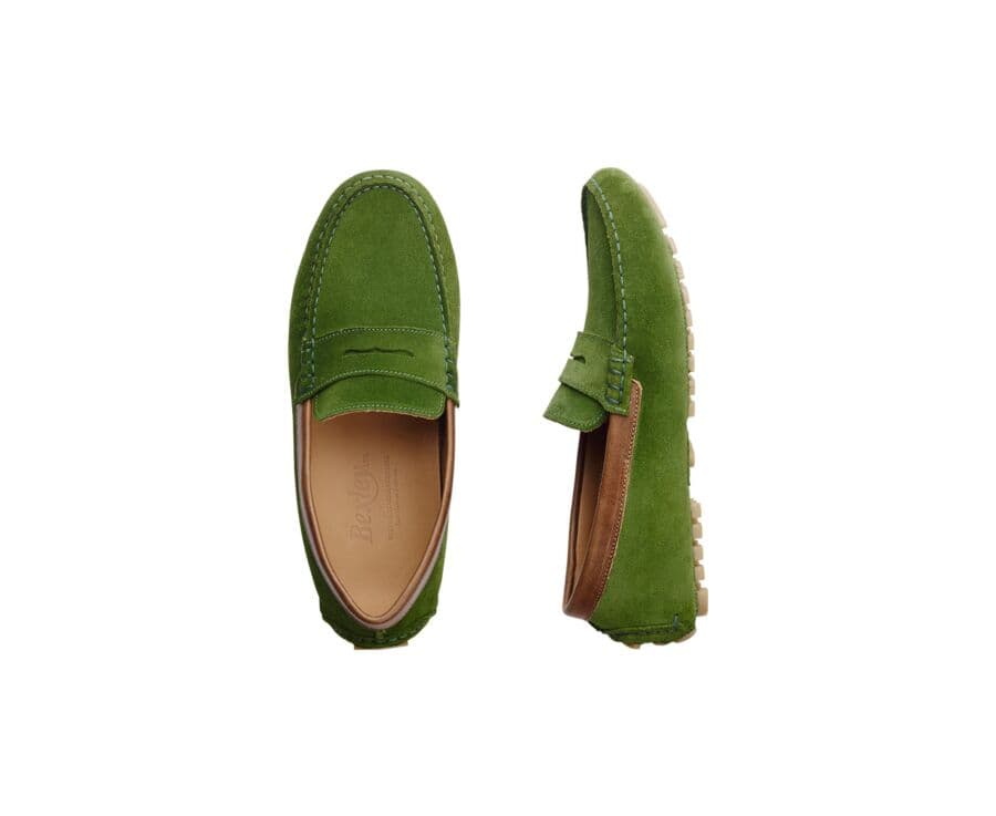 Mocassin été homme Velours Vert bordure Chataigne - FERGUSON