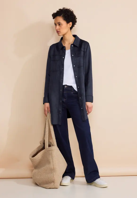 Long Velours Jacke - gravity blue