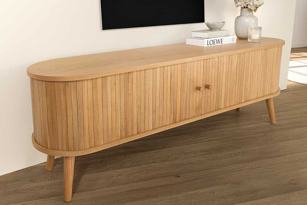 Retro TV-Board VALHALLA WOOD 160cm natur Eichenholz Schiebetüren Lowboard