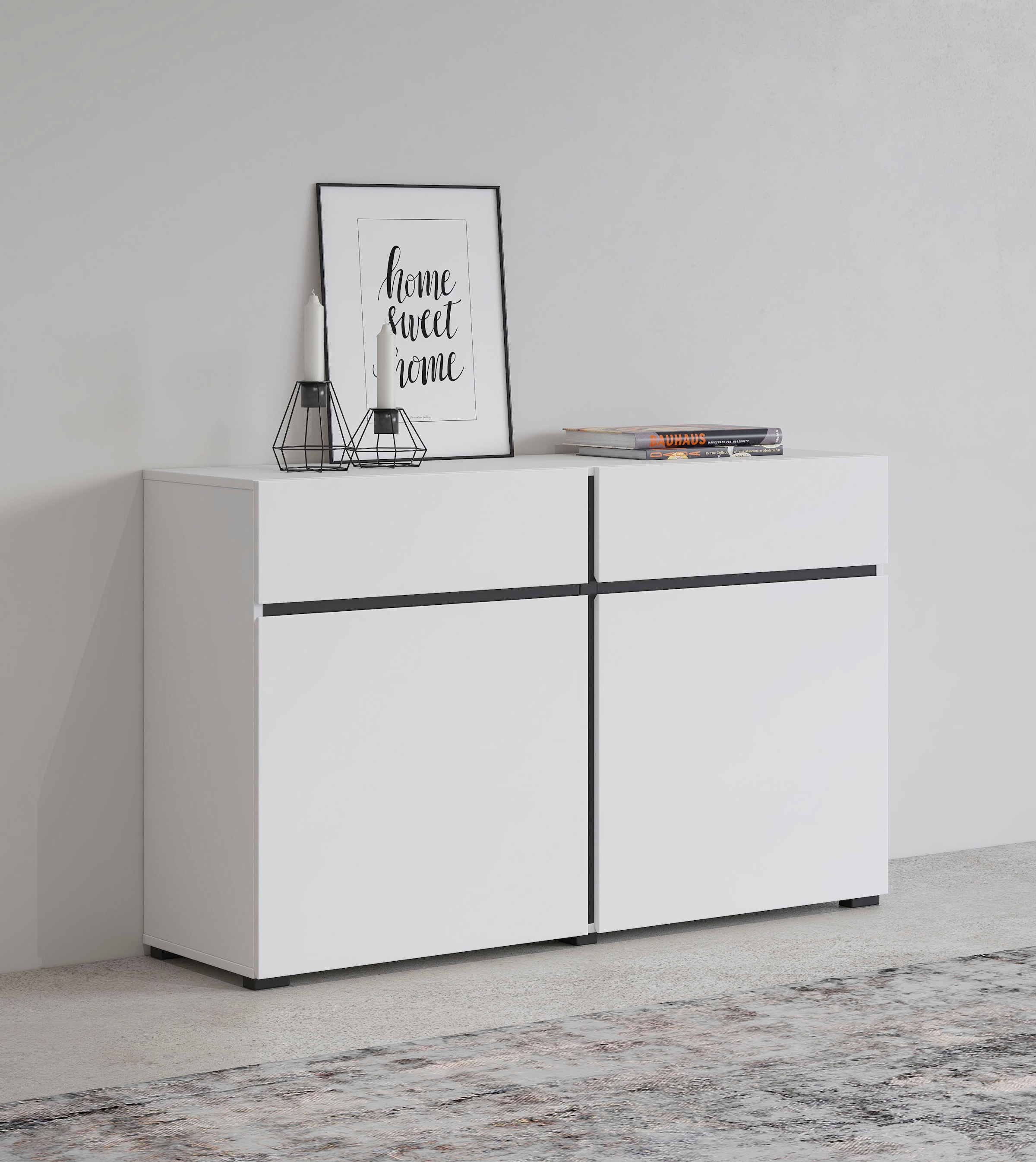 INOSIGN Sideboard »Cross,Breite 119,5 cm, moderne grifflose Kommode,2 Türen/2 Schubkästen« Schubladenschrank,Anrichte mit viel Stauraum, Einlegeböden verstellbar