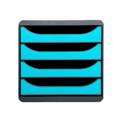 Exacompta BigBox - Module de classement 4 tiroirs - gris/bleu turquoise