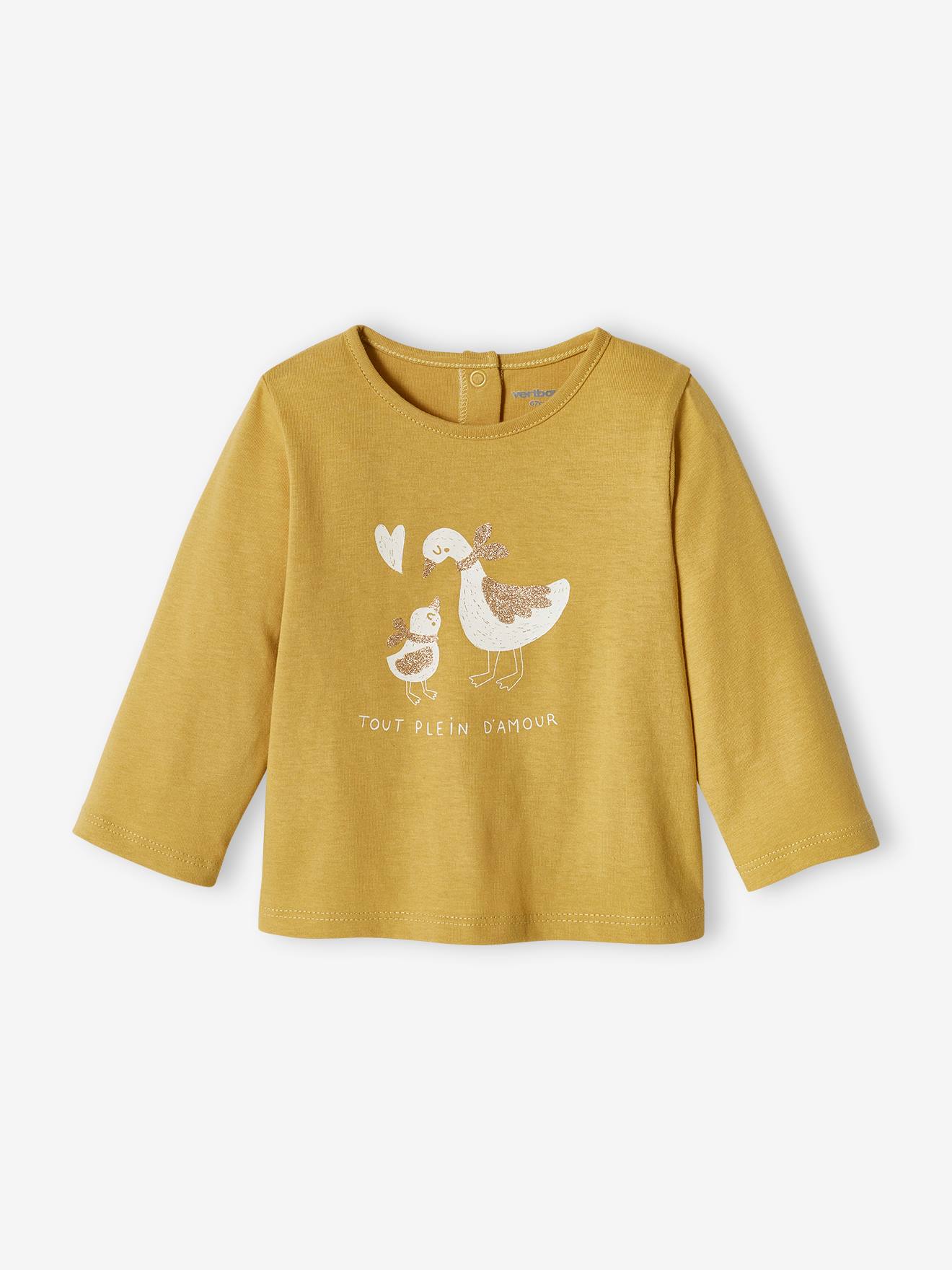 Conjunto de 2 camisetas básicas de manga comprida para bebês na cor amarelo claro.