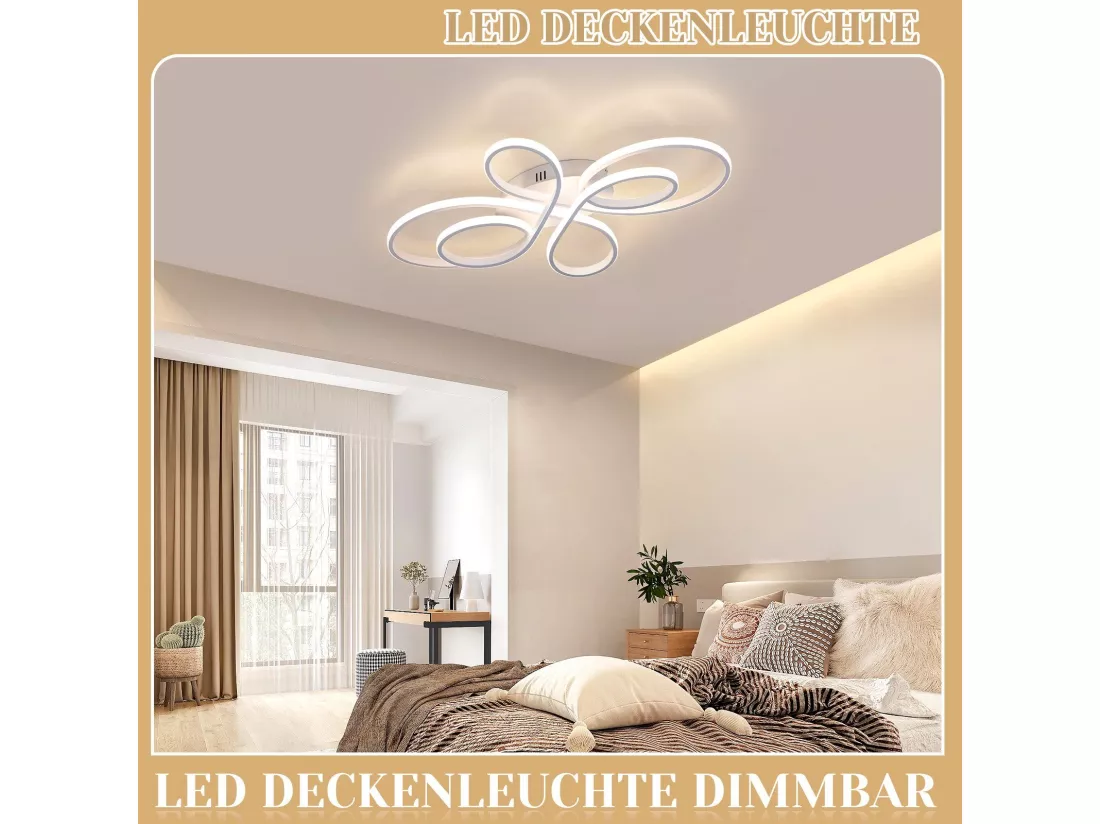 NETTLIFE Plafonnier LED Dimmable 80 cm Blanc 78 W Salon Design Moderne Chambre avec Télécommande Idéal pour Salle à Manger Bureau Cuisine