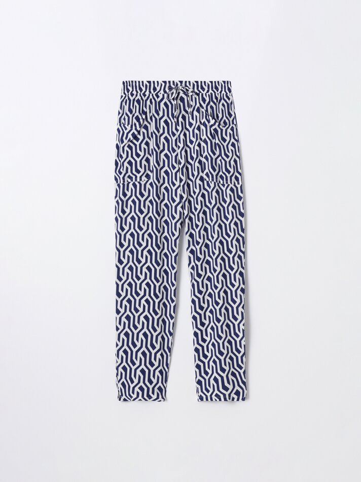 Calças fluidas estampadas - Azul escuro